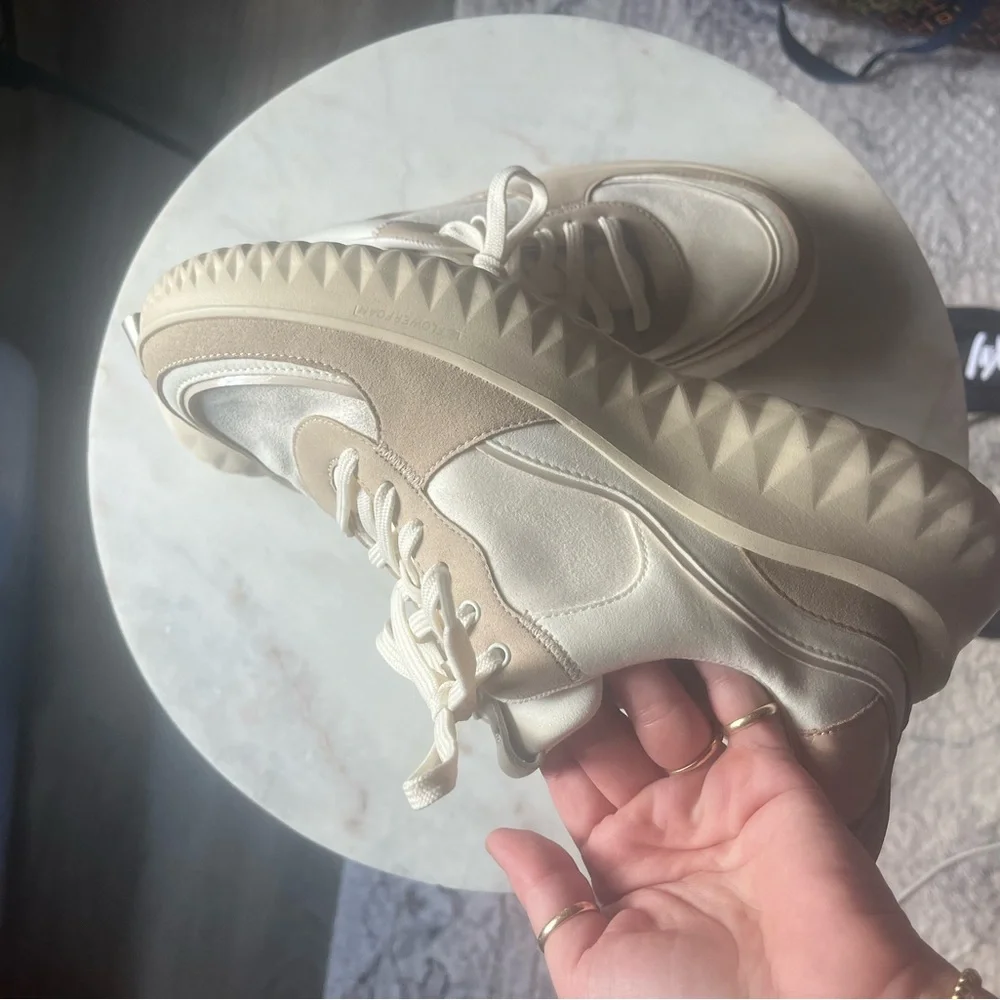 Stylish Cream and Tan Sneakers - Picture 2 of 3